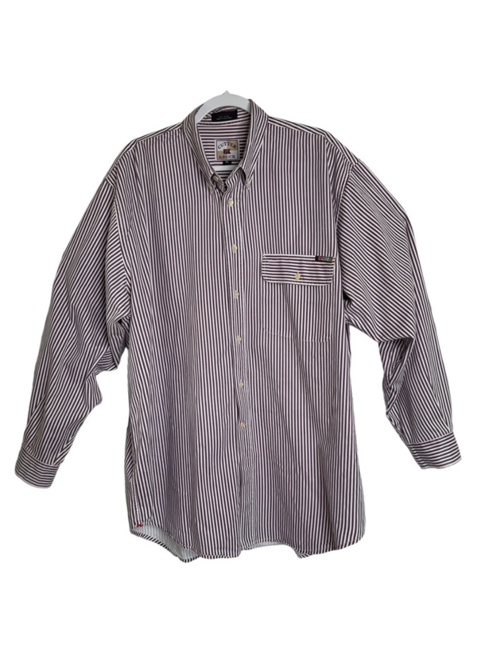 VTG Cutter & Buck 100% Cotton Long Sleeve Button Down Shirt Pinstriped Size XL